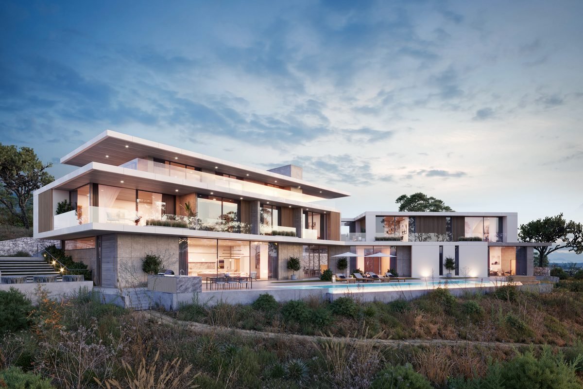 3D Rendering of Modern Luxury Villa Exterior with Pool